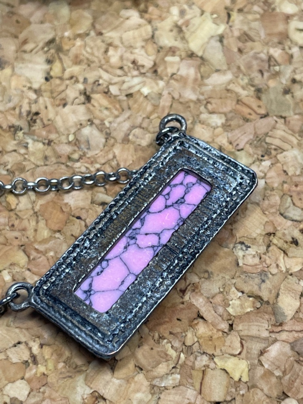 Pink Rectangular Stone Pendant Necklace - Women's Jewelry - Picture 5 of 5